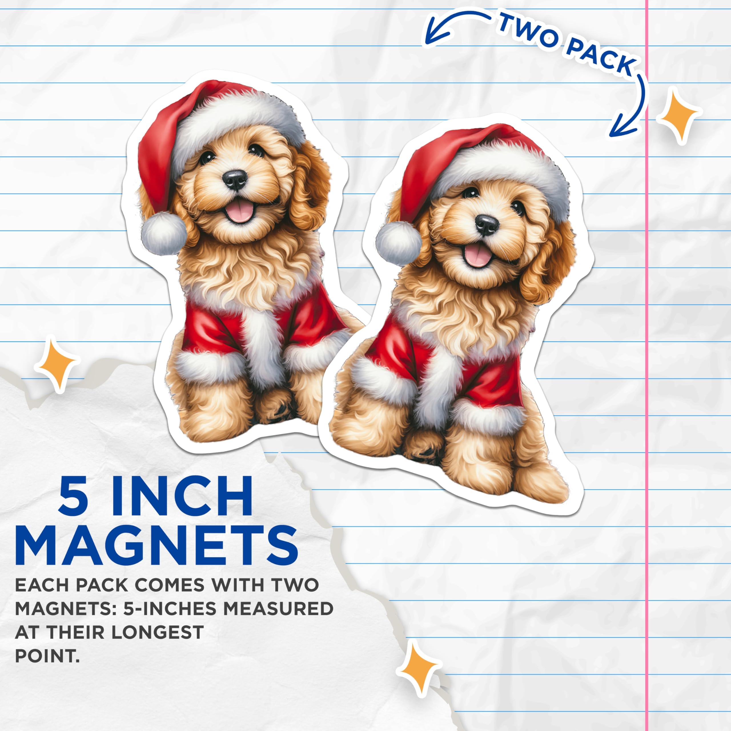 (2 Pack) Christmas Goldendoodle Magnets - Adorable Santa Puppy Pet Decor - Festive Holiday Animal Refrigerator Magnet - 5 Inches On Longest Side - Thick Durable Magnet - Made in USA - MAG23389