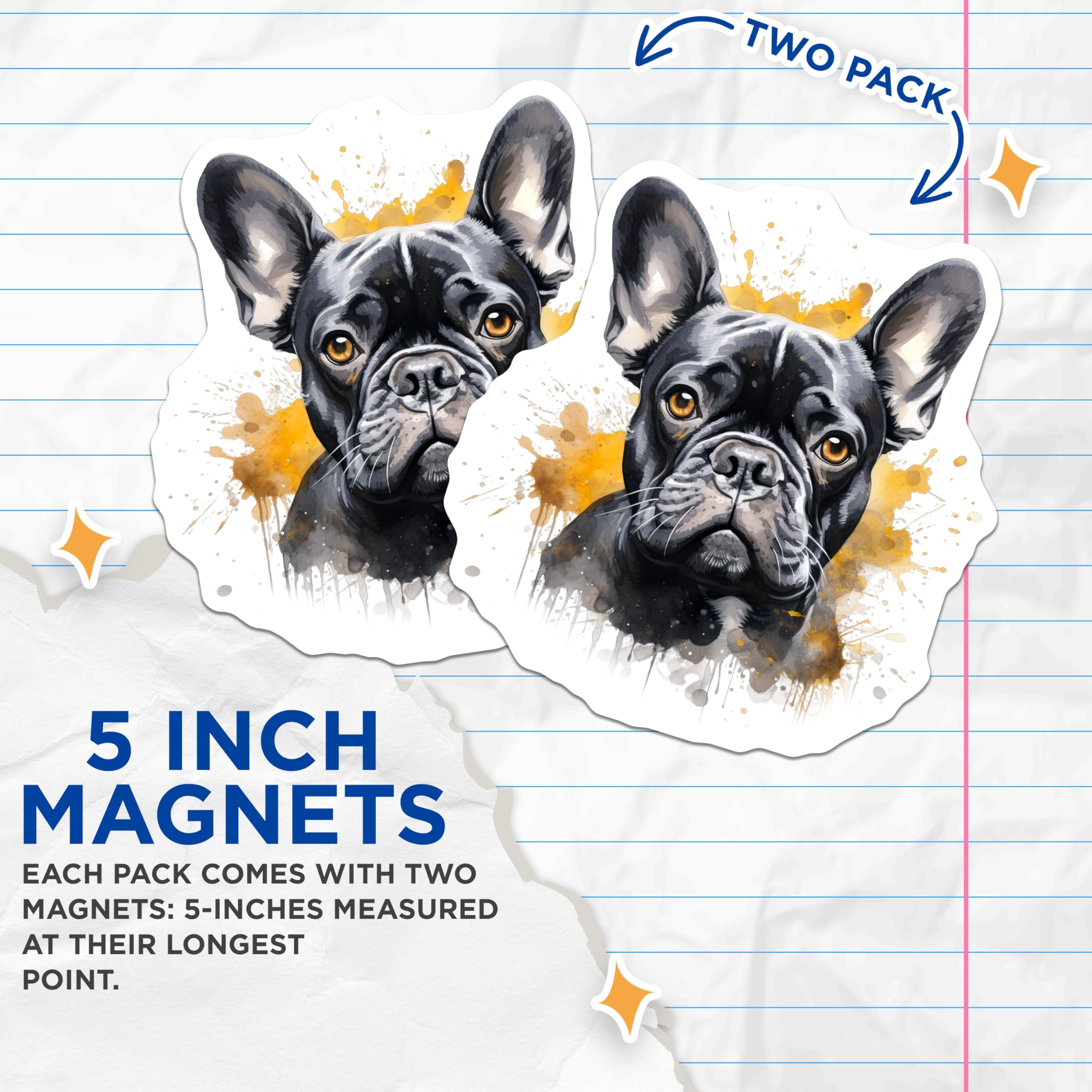 (2 Pack) French Bulldog Magnets - Watercolor Dog Art - Pet Parent Decor - 5 Inches On Longest Side - Thick Durable Magnet - Made in USA - MAG28353