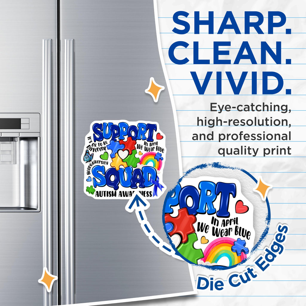 (2 Pack) Autism Awareness Magnets - Neurodiversity Support Squad - Puzzle Piece Blue Ribbon April Awareness Decor - 5 Inches On Longest Side - Thick Durable Magnet - Made in USA - MAG30549