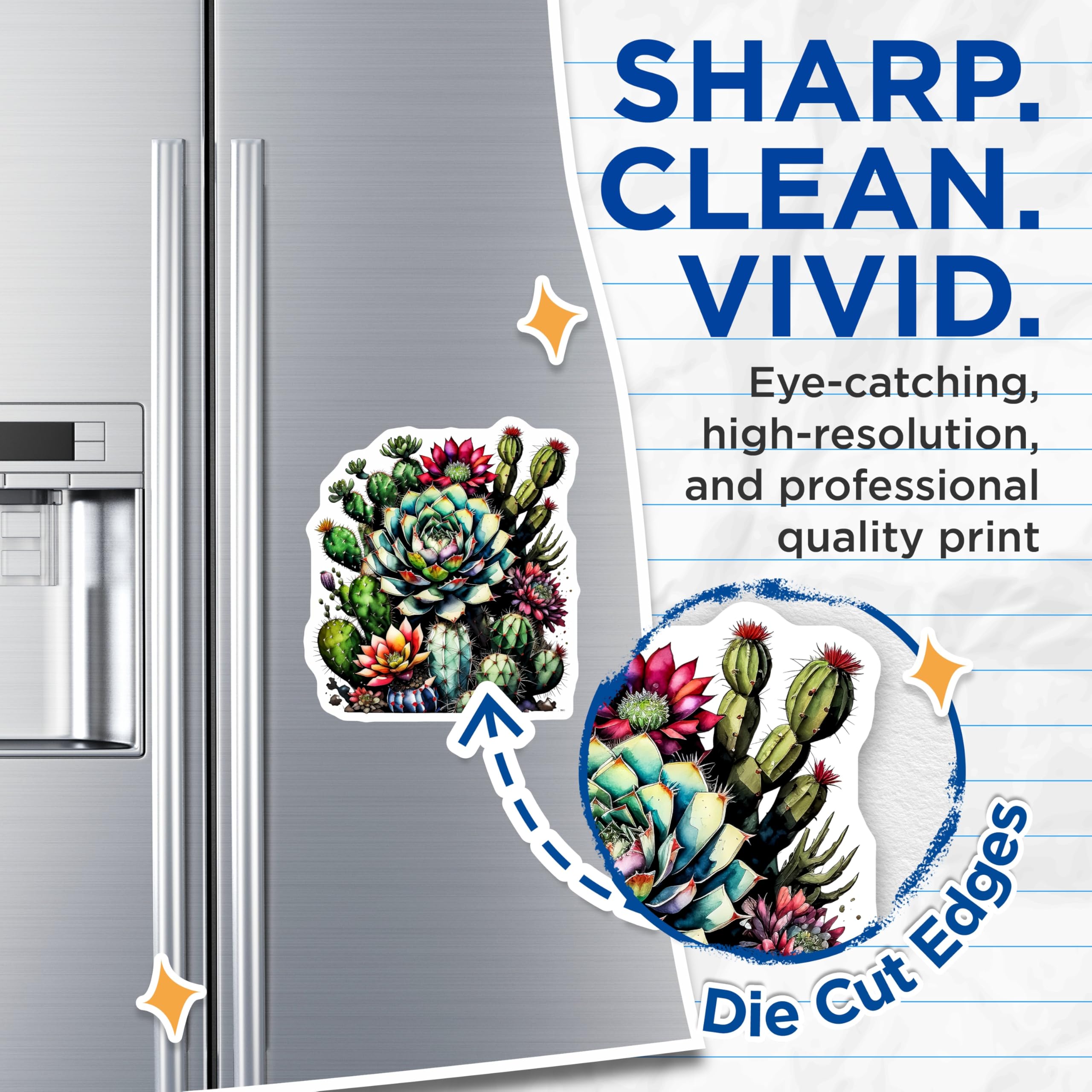 (2 Pack) Cactus Floral Magnets - Succulent Plants Decor - Southwestern Home Accent - 5" On Longest Side - Premium Magnet - for Cars, Refrigerators, Toolboxes, Lockers - Made in USA - MAG15655