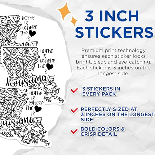 (3 Pack) Louisiana Decals - Home State Sticker - Mandala Louisiana Decals - 3 Inches On Longest Side - Easy Peel & Apply - Made in USA - 3MCS7827