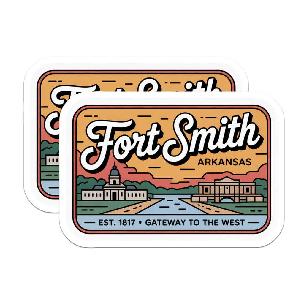 (2 Pack) Fort Smith Arkansas Magnets - Gateway to the West Souvenir - Retro Travel Landmark Art - Arkansas City Scene Decor - 5 Inches On Longest Side - Thick Durable Magnet - Made in USA - MAG19488