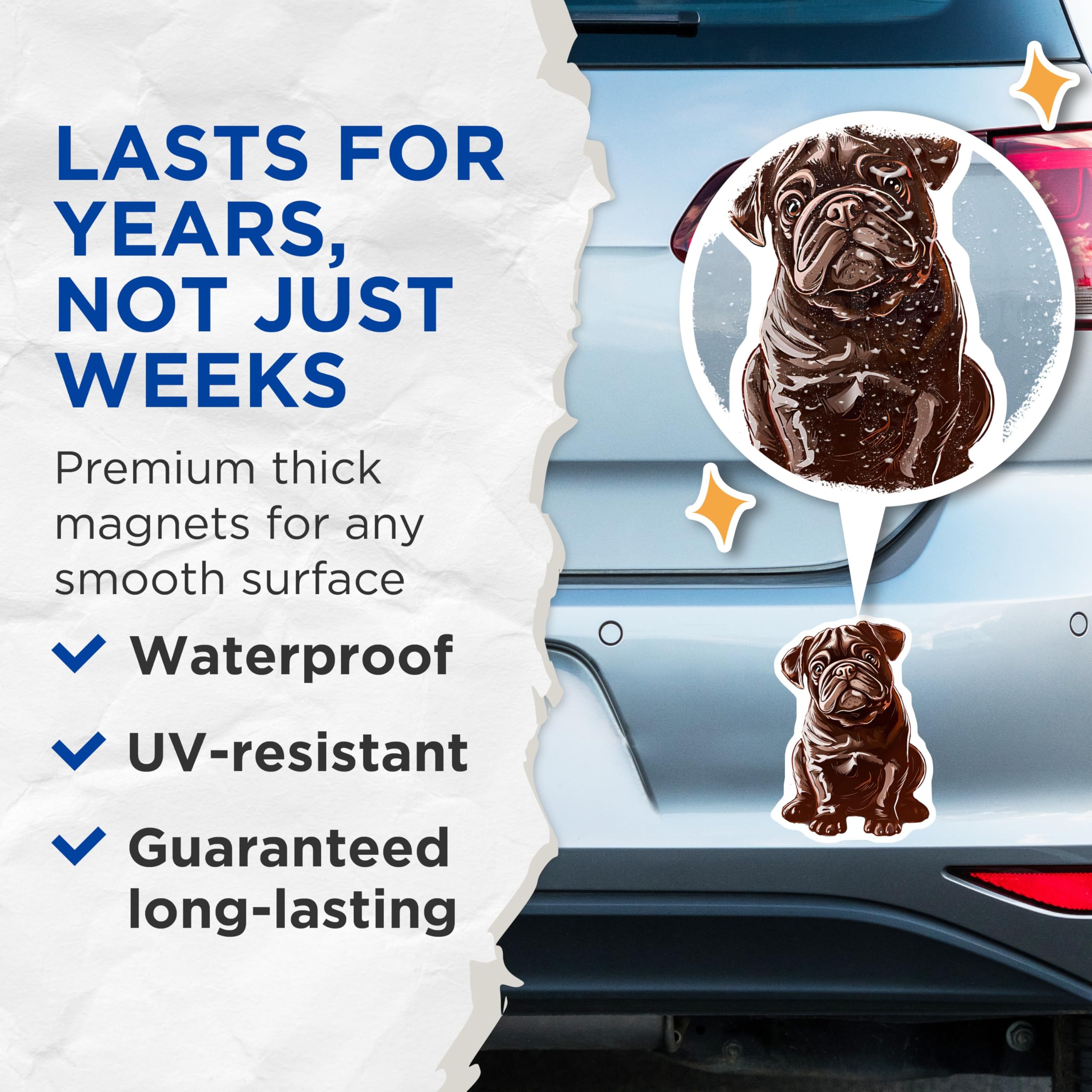 (2 Pack) Pug Dog Magnets - Cute Pet - Fridge Decor - Animal Lover - 5" On Longest Side - Premium Magnet - for Cars, Refrigerators, Toolboxes, Lockers - Made in USA - MAG16522