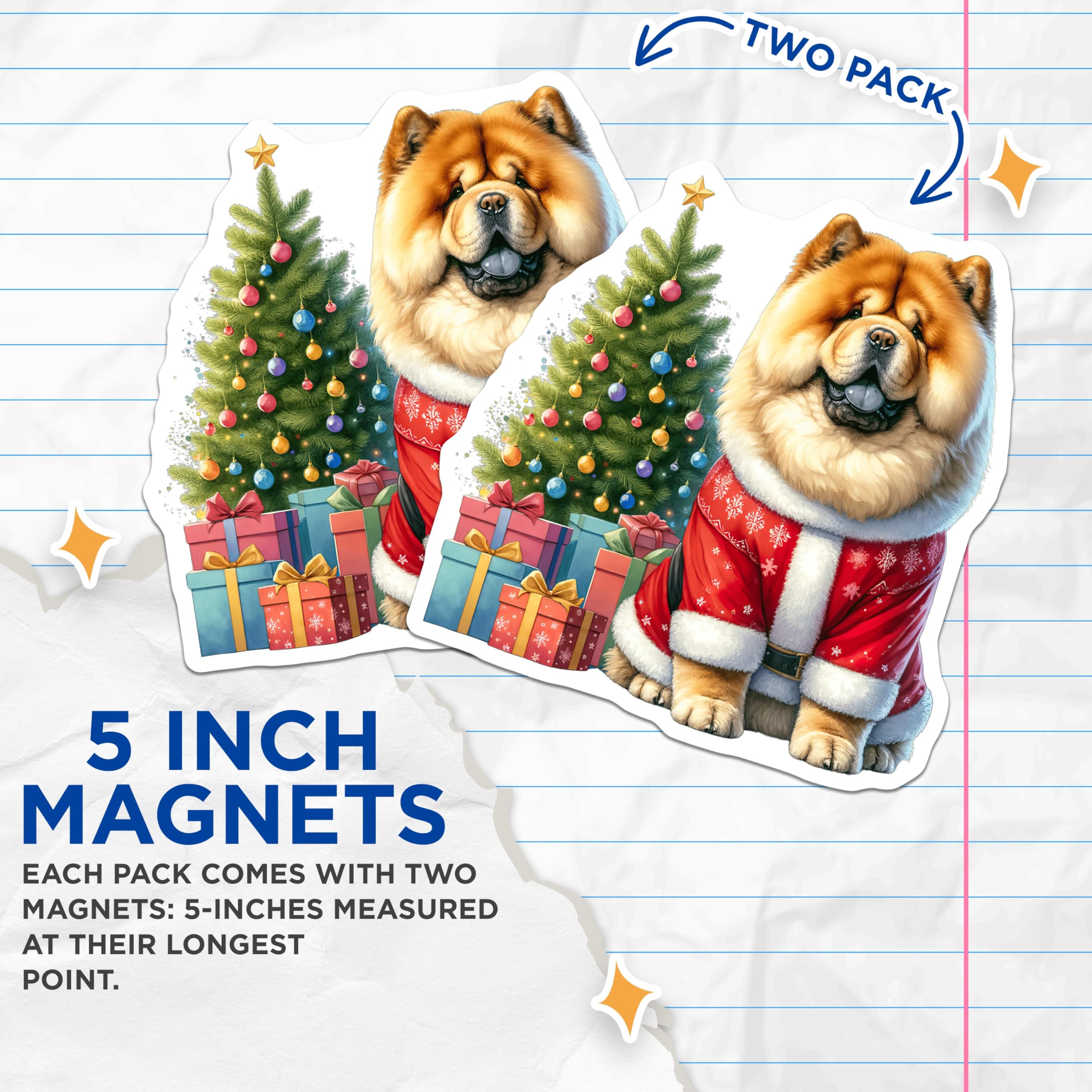 (2 Pack) Chow Chow Christmas Magnets - Santa Dog Holiday - Pet Lover Decor - 5 Inches On Longest Side - Thick Durable Magnet - Made in USA - MAG25086
