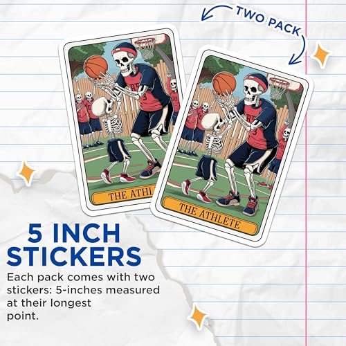 (2 Pack) Skeleton Athlete Stickers - Basketball Fan Art - Unique Skeleton Sports Stickers - 5" On Longest Side - Sticks to Smooth Flat Surfaces - Made in USA - BMCS4443