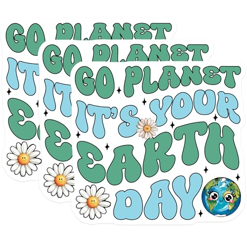 (3 Pack) Earth Day Decals - Go Planet Earth - Save The Planet Decals - 3 Inches On Longest Side - Easy Peel & Apply - Made in USA - 3MCS7214