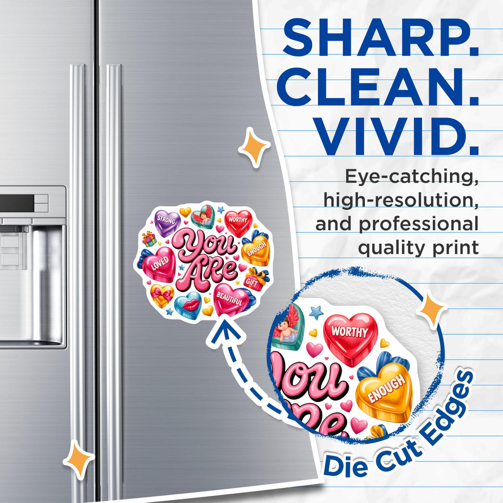 (2 Pack) Inspirational Affirmation Magnets - You are Loved Worthy Strong Enough Beautiful - Positive Candy Heart Art Decor - 5 Inches On Longest Side - Thick Durable Magnet - Made in USA - MAG23630