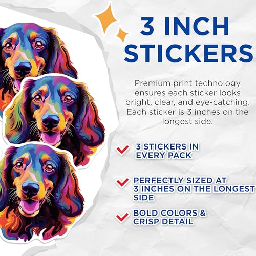 (3 Pack) Dachshund Dog Decals - Colorful Pet Decal - Laptop Decal - 3 Inches On Longest Side - Easy Peel & Apply - Made in USA - 3MCS0713