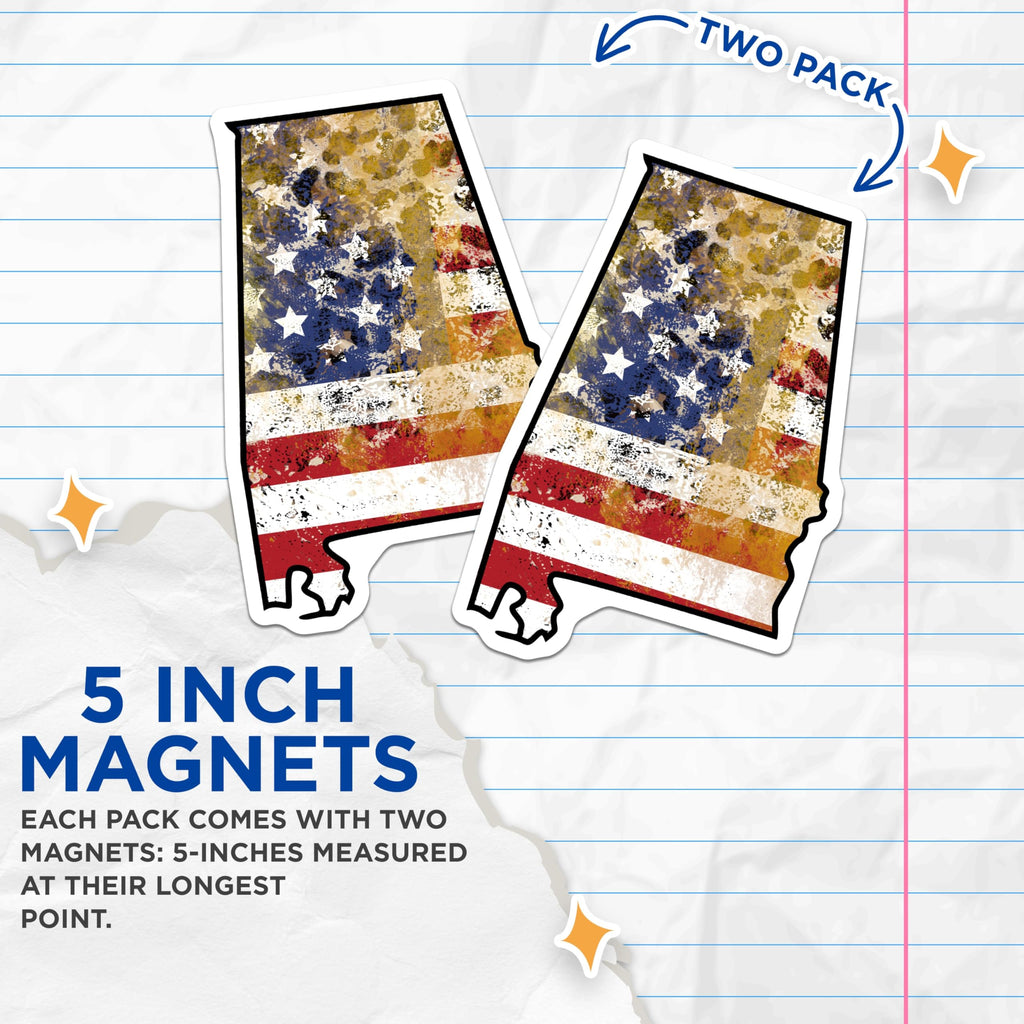 (2 Pack) Alabama State Flag Magnets - American Flag Art - Patriotic Home Decor Magnets - 5" On Longest Side - Premium Magnet - for Cars, Refrigerators, Toolboxes, Lockers - Made in USA - MAG18884