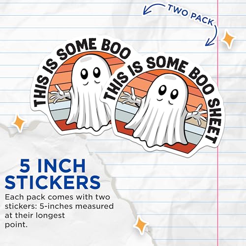 (2 Pack) Funny Ghost Stickers - Halloween Pun Stickers - This is Some Boo Sheet Stickers - 5" On Longest Side - Sticks to Smooth Flat Surfaces - Made in USA - BMCS5952