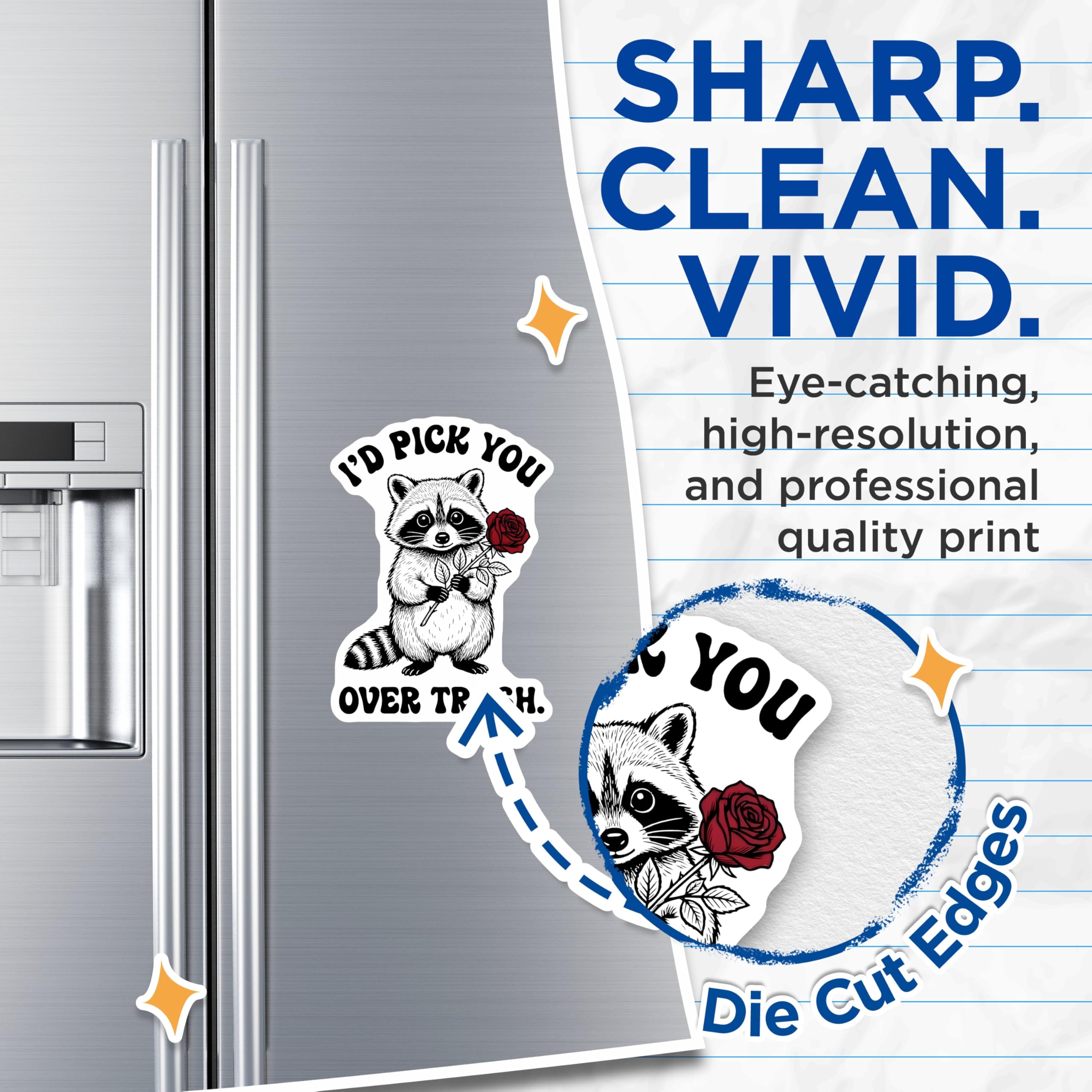 (2 Pack) Raccoon with Rose Magnets - I'd Pick You - Cute Animal Magnet - 5" On Longest Side - Premium Magnet - for Cars, Refrigerators, Toolboxes, Lockers - Made in USA - MAG14668