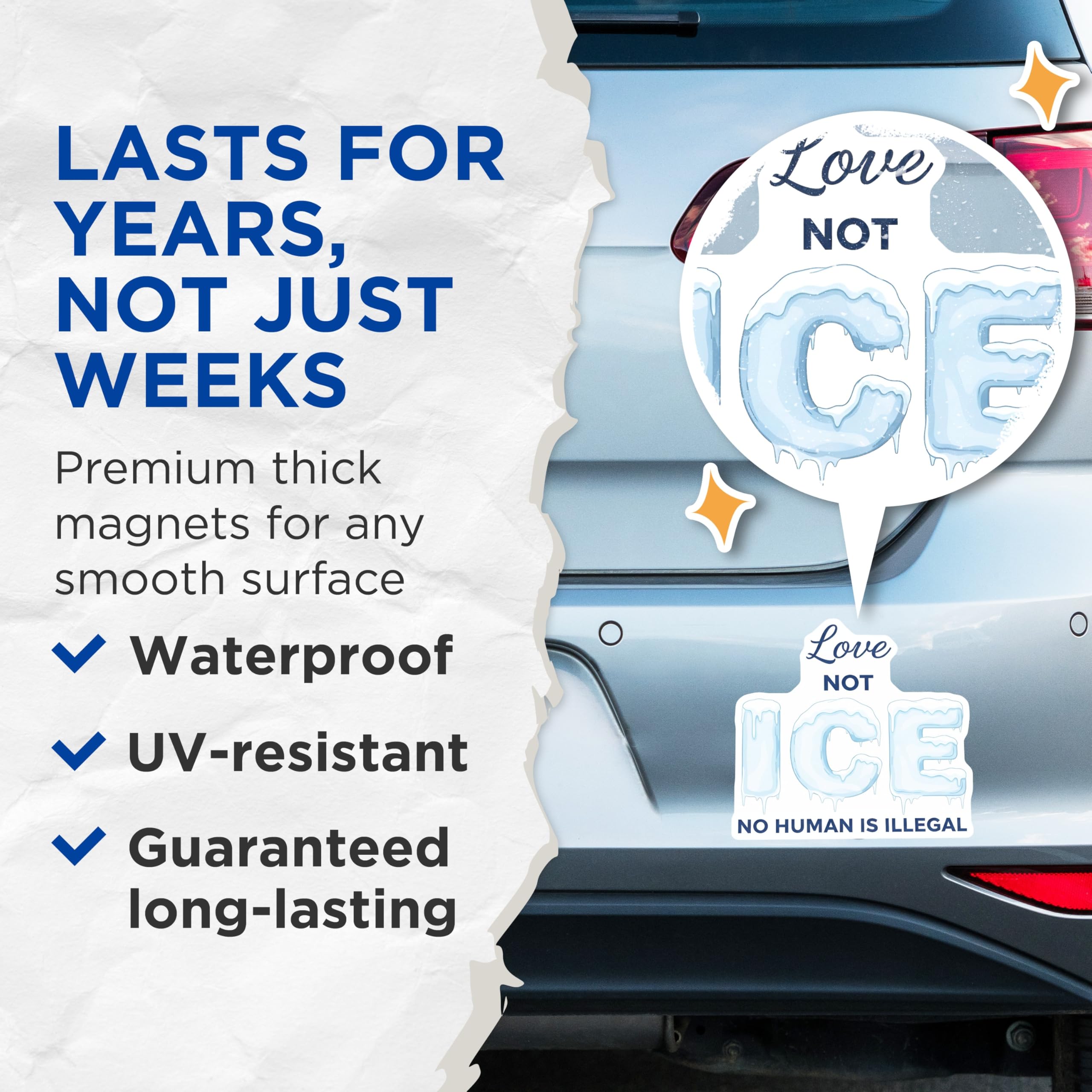 (2 Pack) Love Not ICE Magnets - No Human is Illegal Statement - Immigration Reform Advocate Display - 5 Inches On Longest Side - Thick Durable Magnet - Made in USA - MAG29184