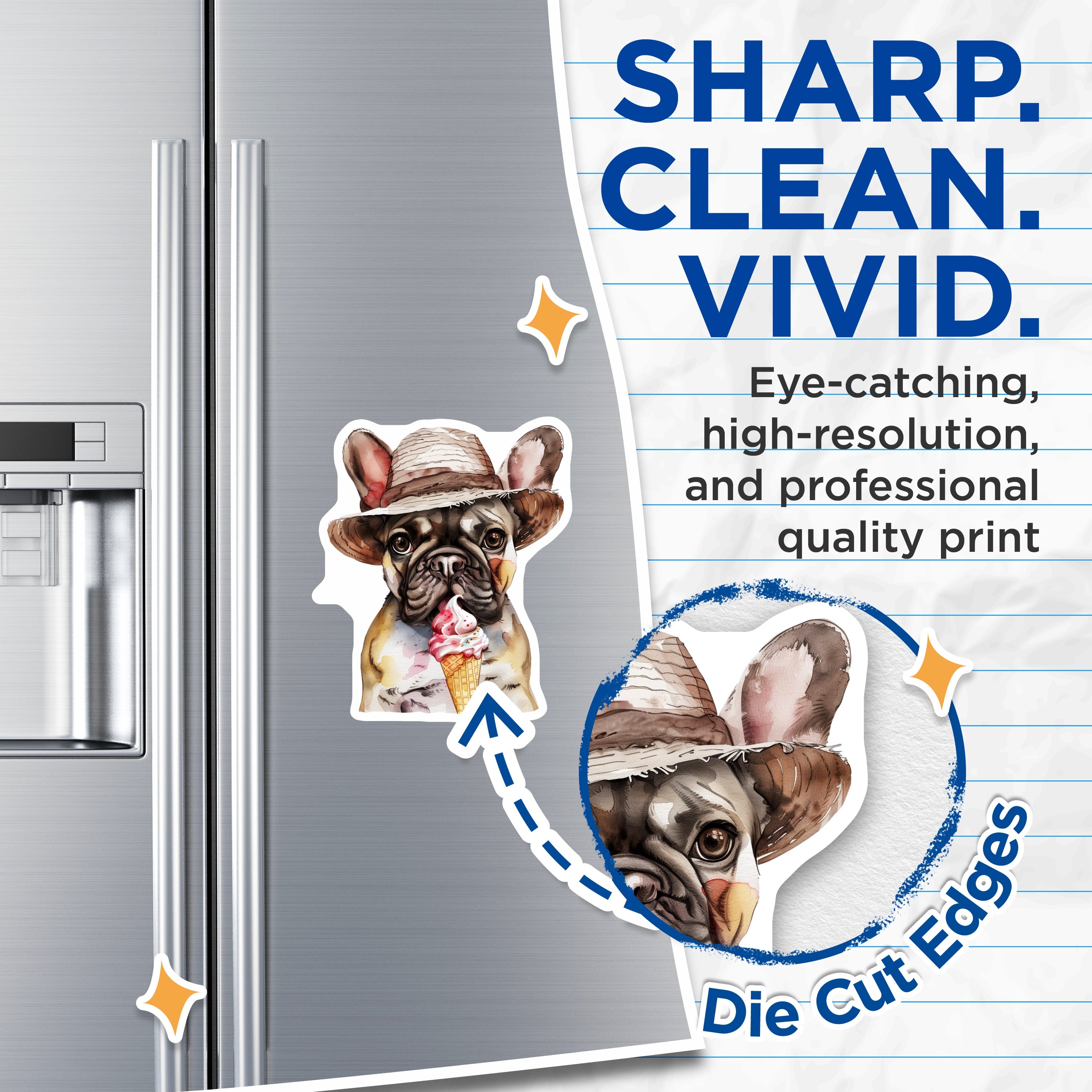 (2 Pack) French Bulldog Magnets - Summer Ice Cream Dog - Cute Pet Lover Kitchen Decor - 5 Inches On Longest Side - Thick Durable Magnet - Made in USA - MAG39395