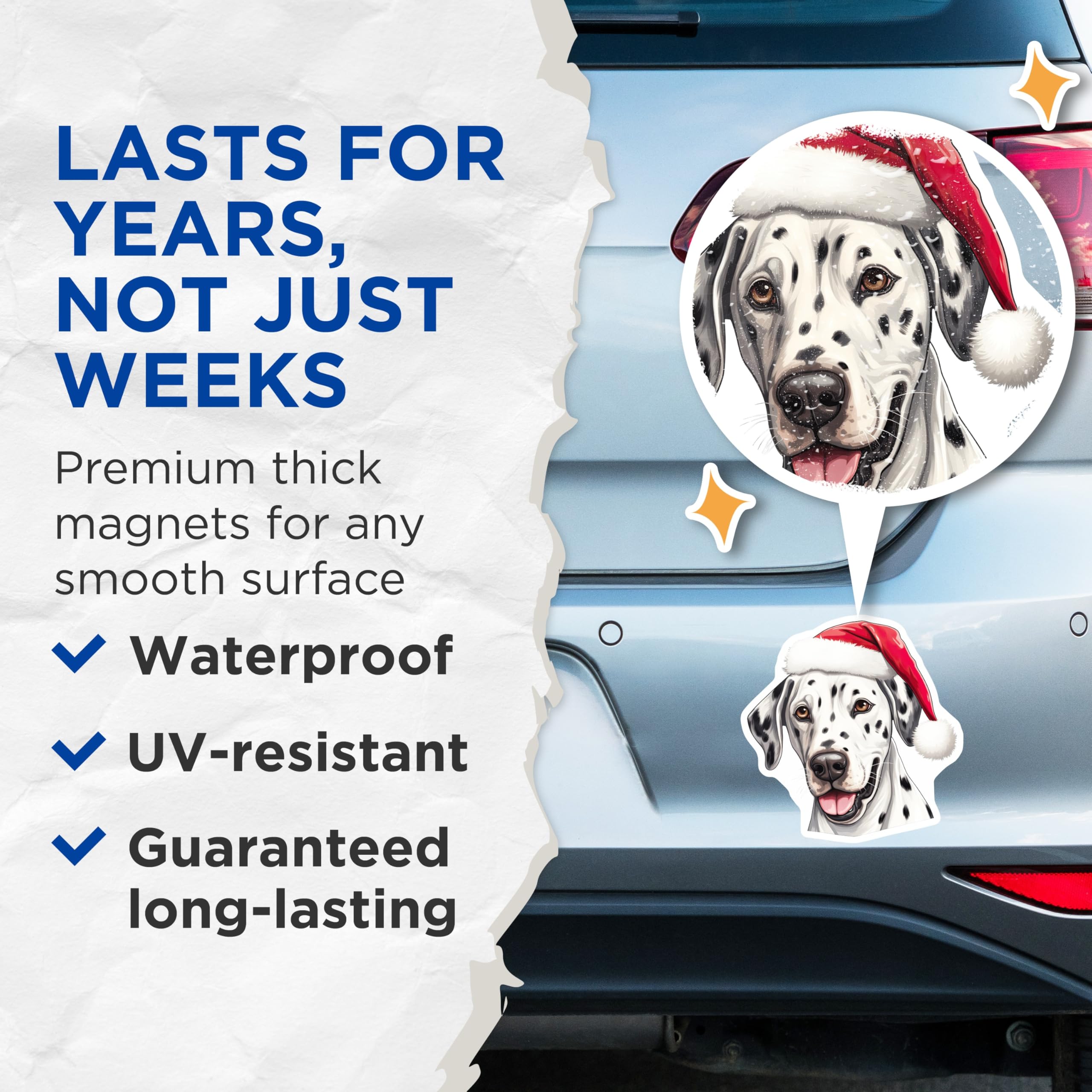 (2 Pack) Dalmatian Christmas Magnets - Santa Dog Holiday - Pet Refrigerator Decor - 5 Inches On Longest Side - Thick Durable Magnet - Made in USA - MAG26669