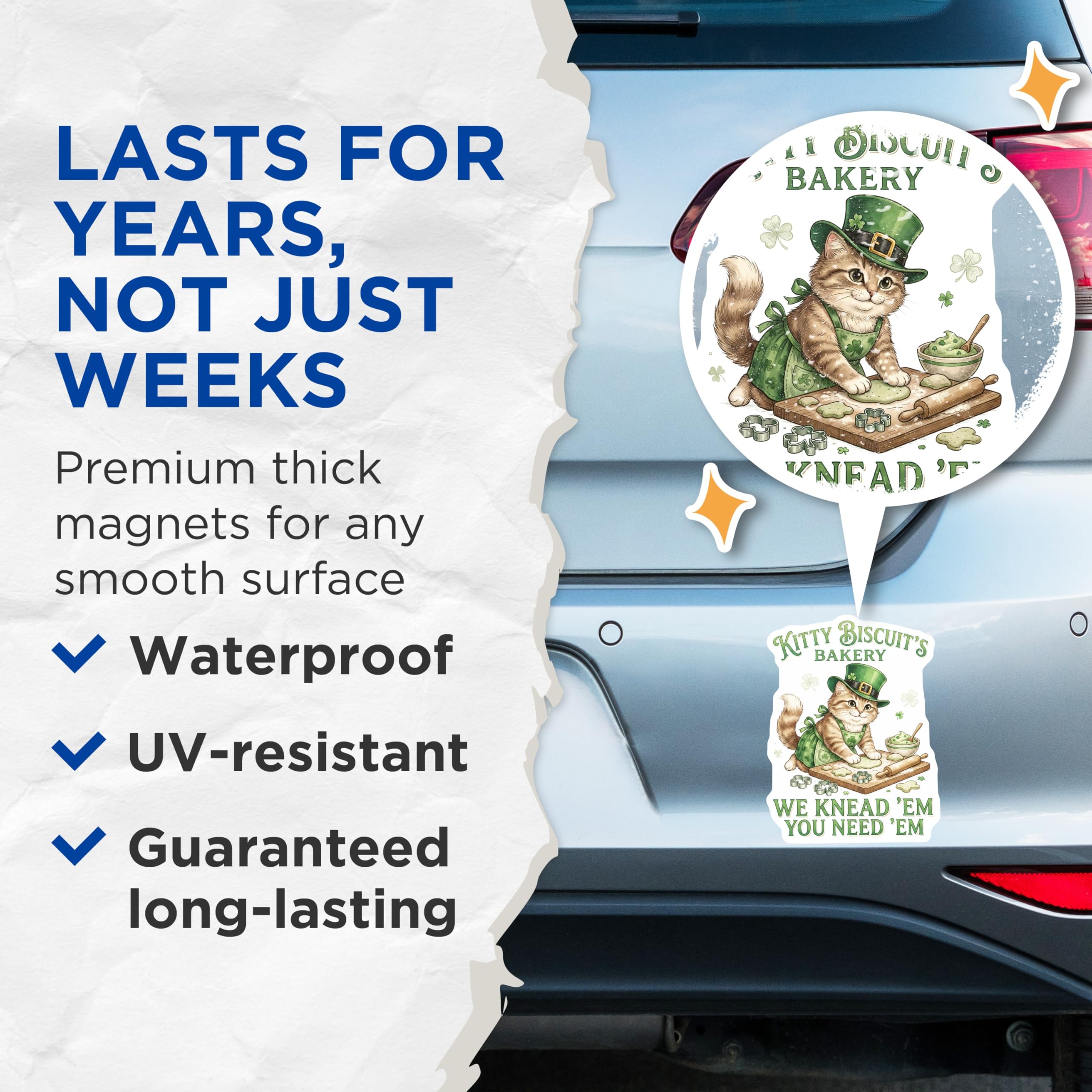 (2 Pack) Cat Bakery Magnets - Irish Cat - Kitty Biscuit's - Saint Patrick's Day - 5" On Longest Side - Premium Magnet - for Cars, Refrigerators, Toolboxes, Lockers - Made in USA - MAG16113