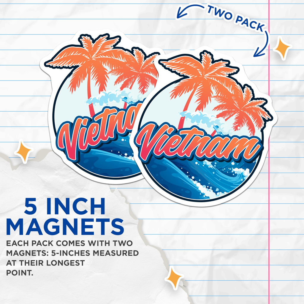 (2 Pack) Vietnam Magnets - Travel Souvenir - Tropical Palm Tree Refrigerator Magnets - 5" On Longest Side - Premium Magnet - for Cars, Refrigerators, Toolboxes, Lockers - Made in USA - MAG17216