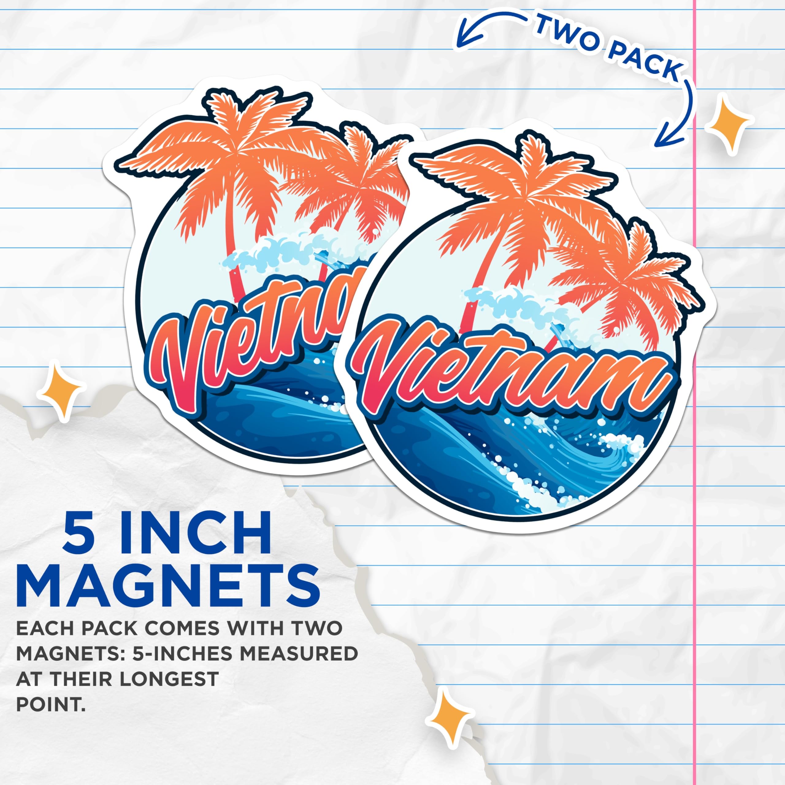 (2 Pack) Vietnam Magnets - Travel Souvenir - Tropical Palm Tree Refrigerator Magnets - 5" On Longest Side - Premium Magnet - for Cars, Refrigerators, Toolboxes, Lockers - Made in USA - MAG17216