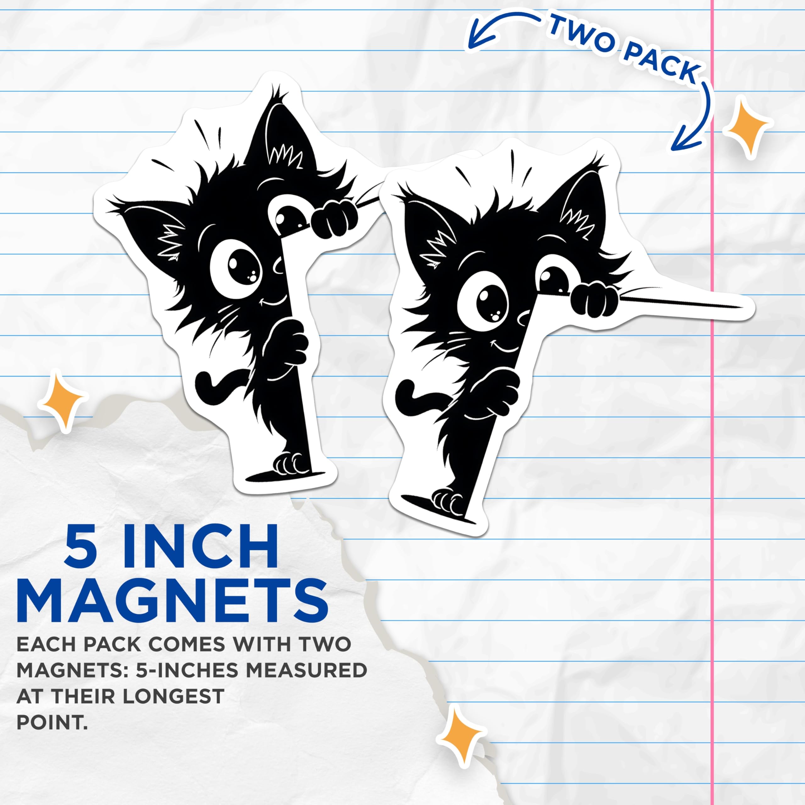 (2 Pack) Cute Cat Magnets - Whimsical Kitten Decor - Fridge Magnets - 5" On Longest Side - Premium Magnet - for Cars, Refrigerators, Toolboxes, Lockers - Made in USA - MAG16156