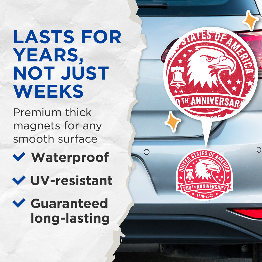 (2 Pack) 250th Anniversary USA Magnets - Patriotic Eagle Bell - American Heritage 1776-5 Inches On Longest Side - Thick Durable Magnet - Made in USA - MAG36837