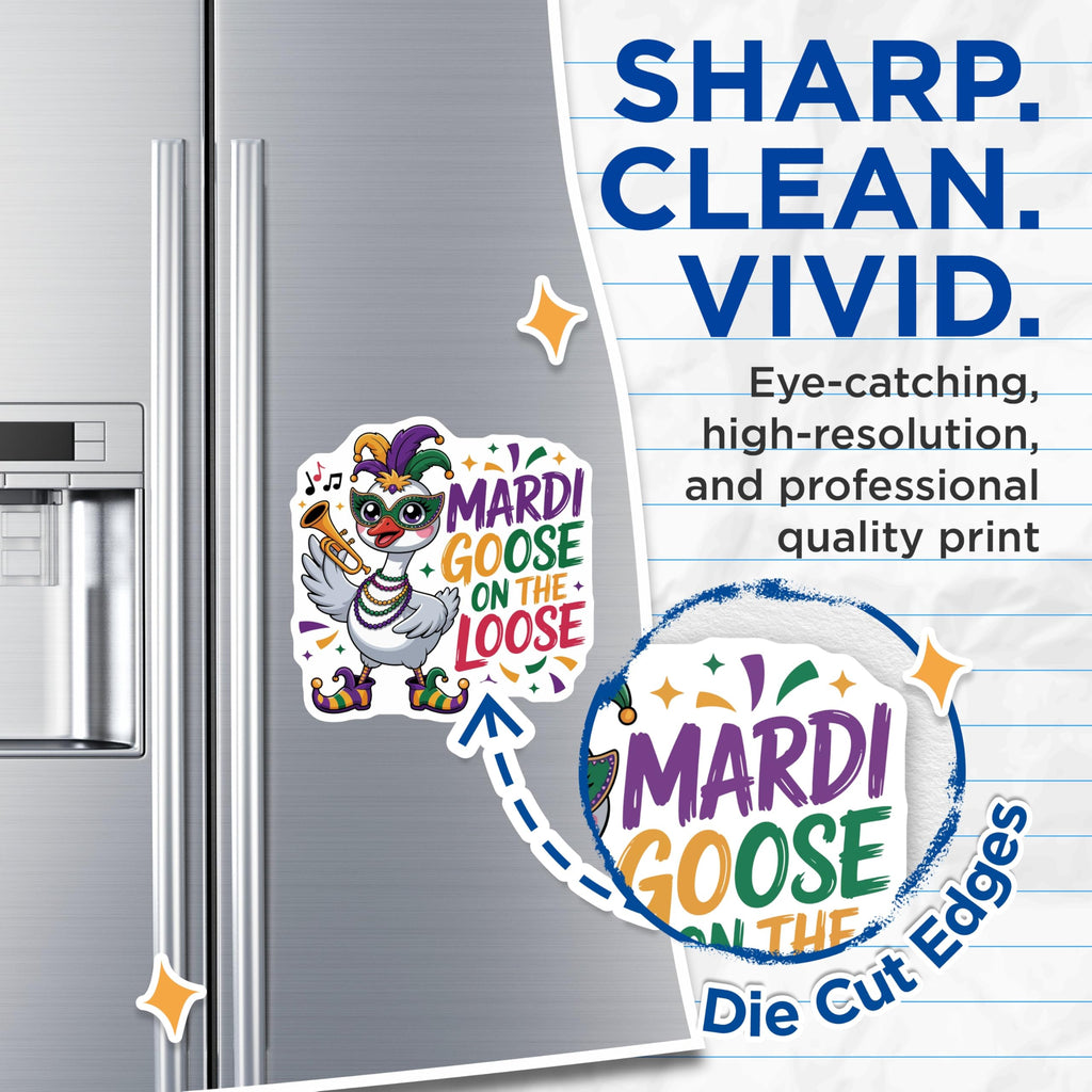 (2 Pack) Mardi Goose Magnets - Quirky Festive Animal Artwork - New Orleans Fat Tuesday Celebration Decor for Refrigerators - 5 Inches On Longest Side - Thick Durable Magnet - Made in USA - MAG22116