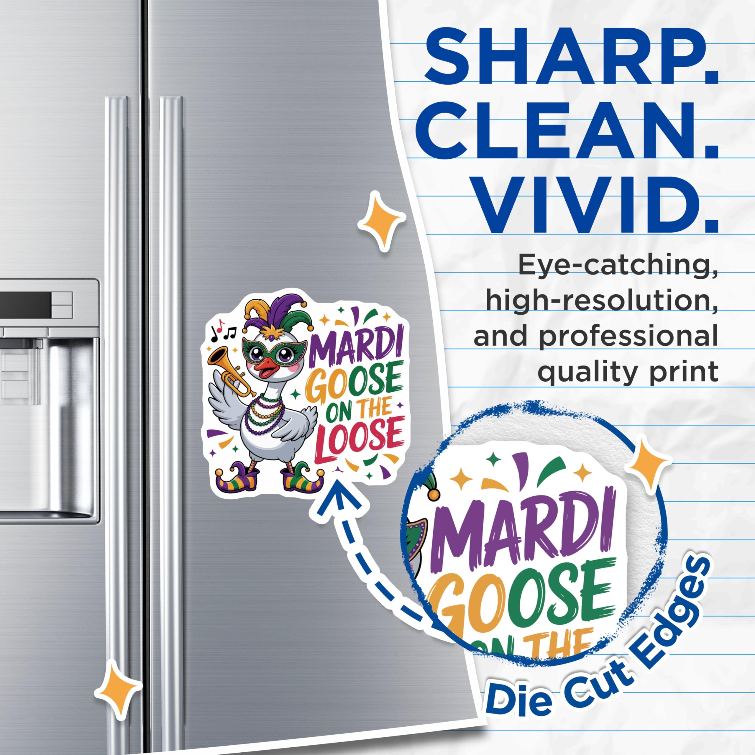 (2 Pack) Mardi Goose Magnets - Quirky Festive Animal Artwork - New Orleans Fat Tuesday Celebration Decor for Refrigerators - 5 Inches On Longest Side - Thick Durable Magnet - Made in USA - MAG22116