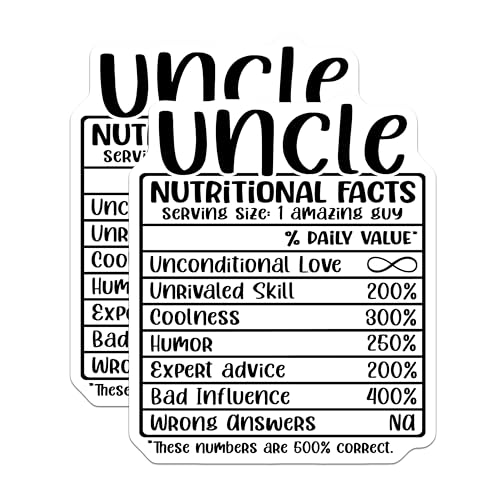 (2 Pack) Uncle Nutritional Facts Stickers - Funny Uncle Meme - Humorous Decal for Uncle's Day - 5" On Longest Side - Sticks to Smooth Flat Surfaces - Made in USA - BMCS4528