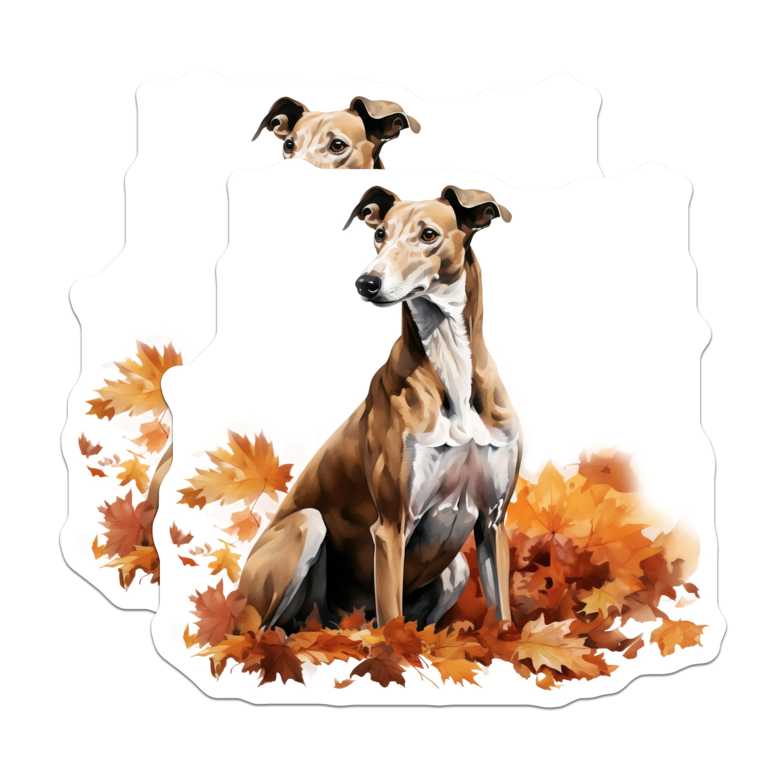 (2 Pack) Greyhound Dog Magnets - Autumn Fall Decor - Sighthound Pet Art - 5 Inches On Longest Side - Thick Durable Magnet - Made in USA - MAG26516