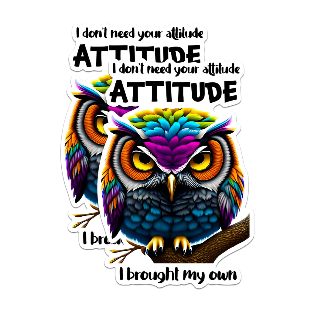(2 Pack) Attitude Owl Stickers - Colorful Owl Art Stickers - Funny Attitude Stickers - 5" On Longest Side - Sticks to Any Smooth Flat Surface - Made in USA - BMCS2936