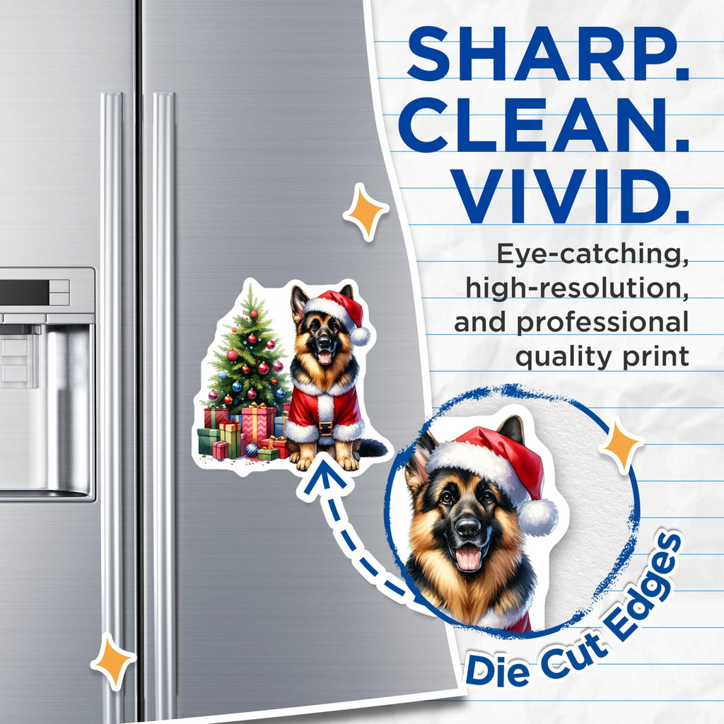 (2 Pack) German Shepherd Christmas Magnets - Santa Dog Holiday Decor - Festive Pet Fridge Magnets - 5 Inches On Longest Side - Thick Durable Magnet - Made in USA - MAG23780