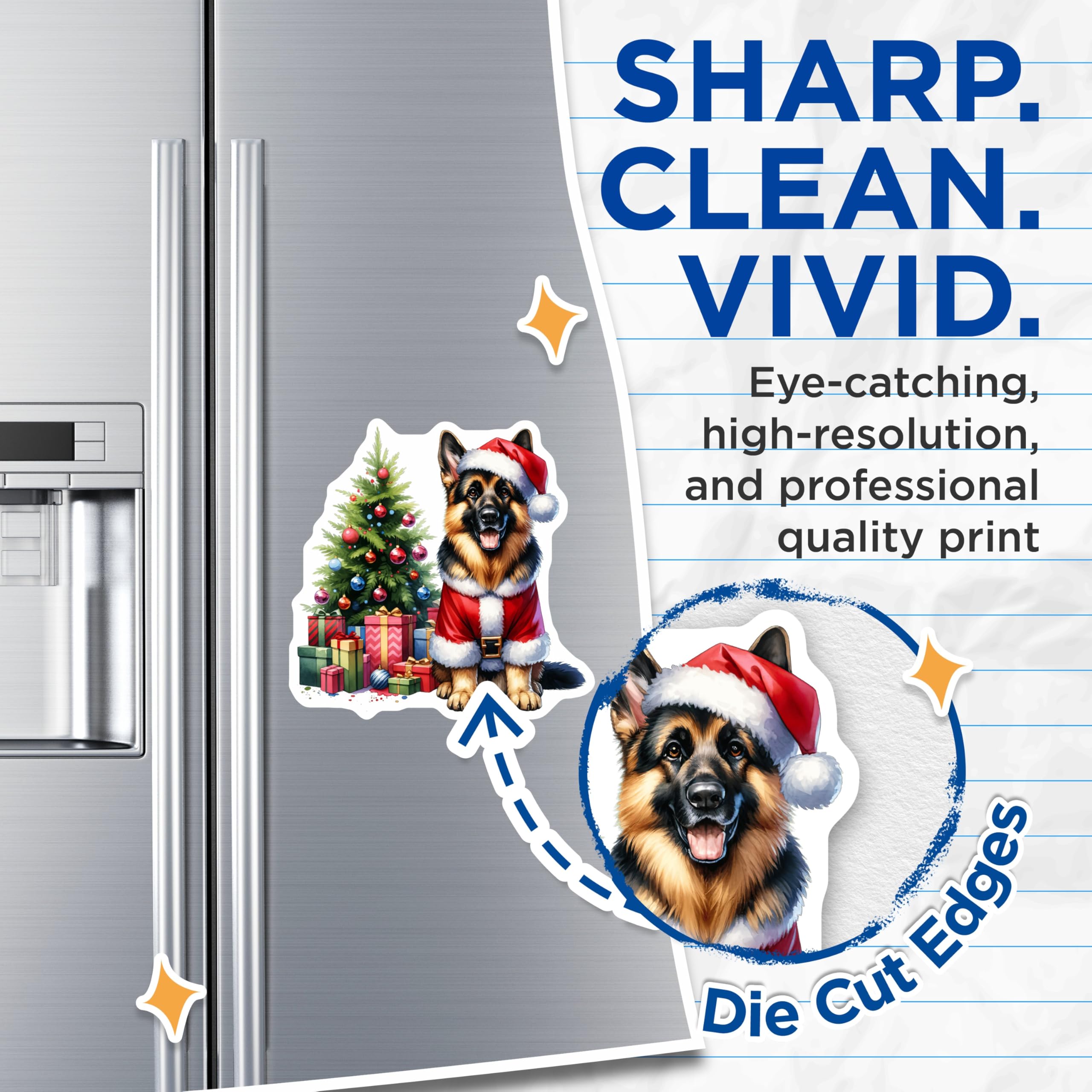 (2 Pack) German Shepherd Christmas Magnets - Santa Dog Holiday Decor - Festive Pet Fridge Magnets - 5 Inches On Longest Side - Thick Durable Magnet - Made in USA - MAG23780