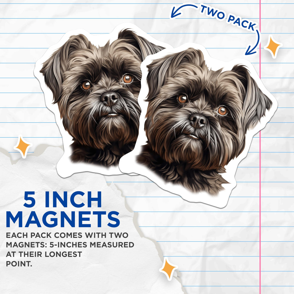 (2 Pack) Brussels Griffon Dog Magnets - Cute Pet Portrait Art - Animal Lover Fridge Decor - Pet Parent Kitchen Accessories - 5 Inches On Longest Side - Thick Durable Magnet - Made in USA - MAG30958