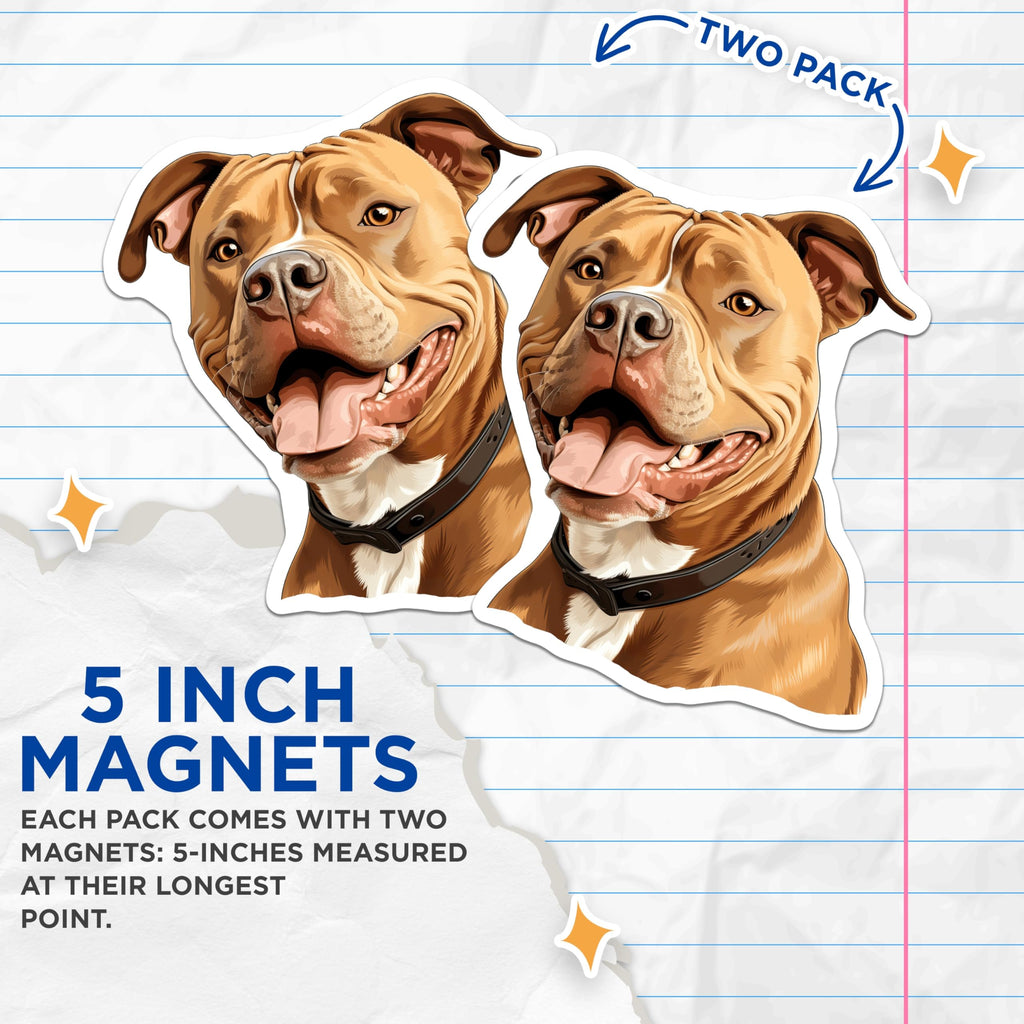 (2 Pack) Pitbull Dog Magnets - Happy Pit Bull Art - Dog Lover Refrigerator Decor - 5 Inches On Longest Side - Thick Durable Magnet - Made in USA - MAG28021