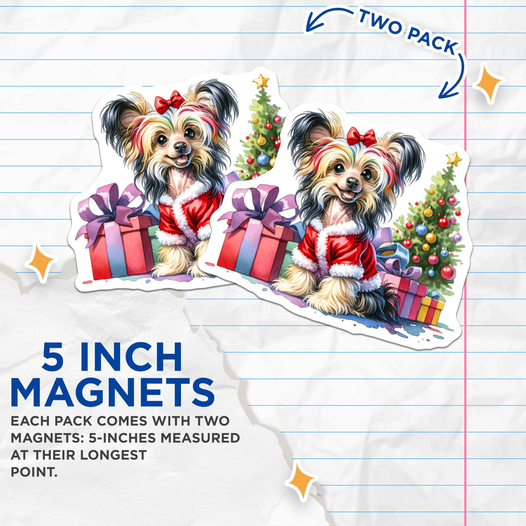 (2 Pack) Christmas Dog Magnets - Festive Yorkie Santa Puppy Refrigerator Decor - Holiday Pet Lover Accessories - 5 Inches On Longest Side - Thick Durable Magnet - Made in USA - MAG27226