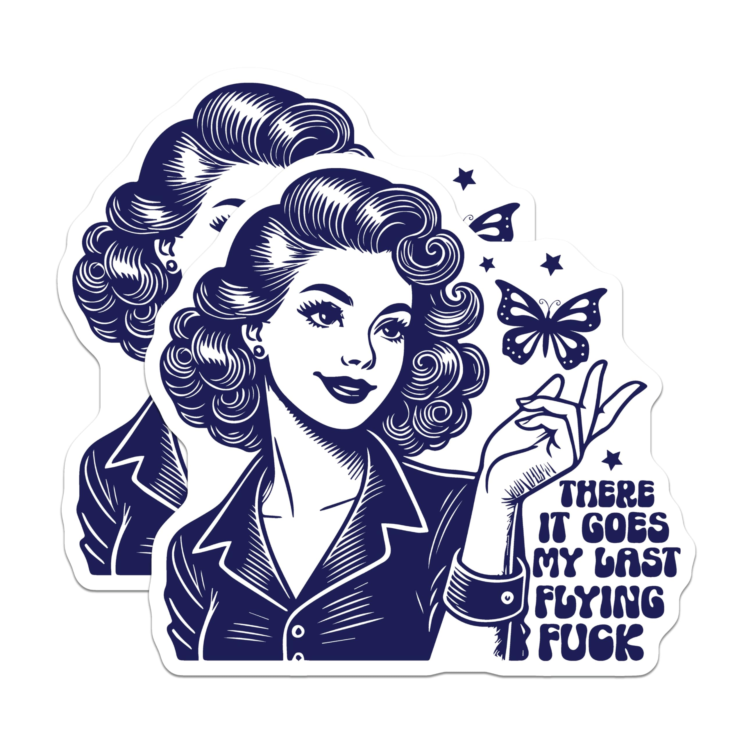 (2 Pack) Retro Lady Magnets - Flying Last Butterfly - Funny Offensive Magnet - 5" On Longest Side - Premium Magnet - for Cars, Refrigerators, Toolboxes, Lockers - Made in USA - MAG16417
