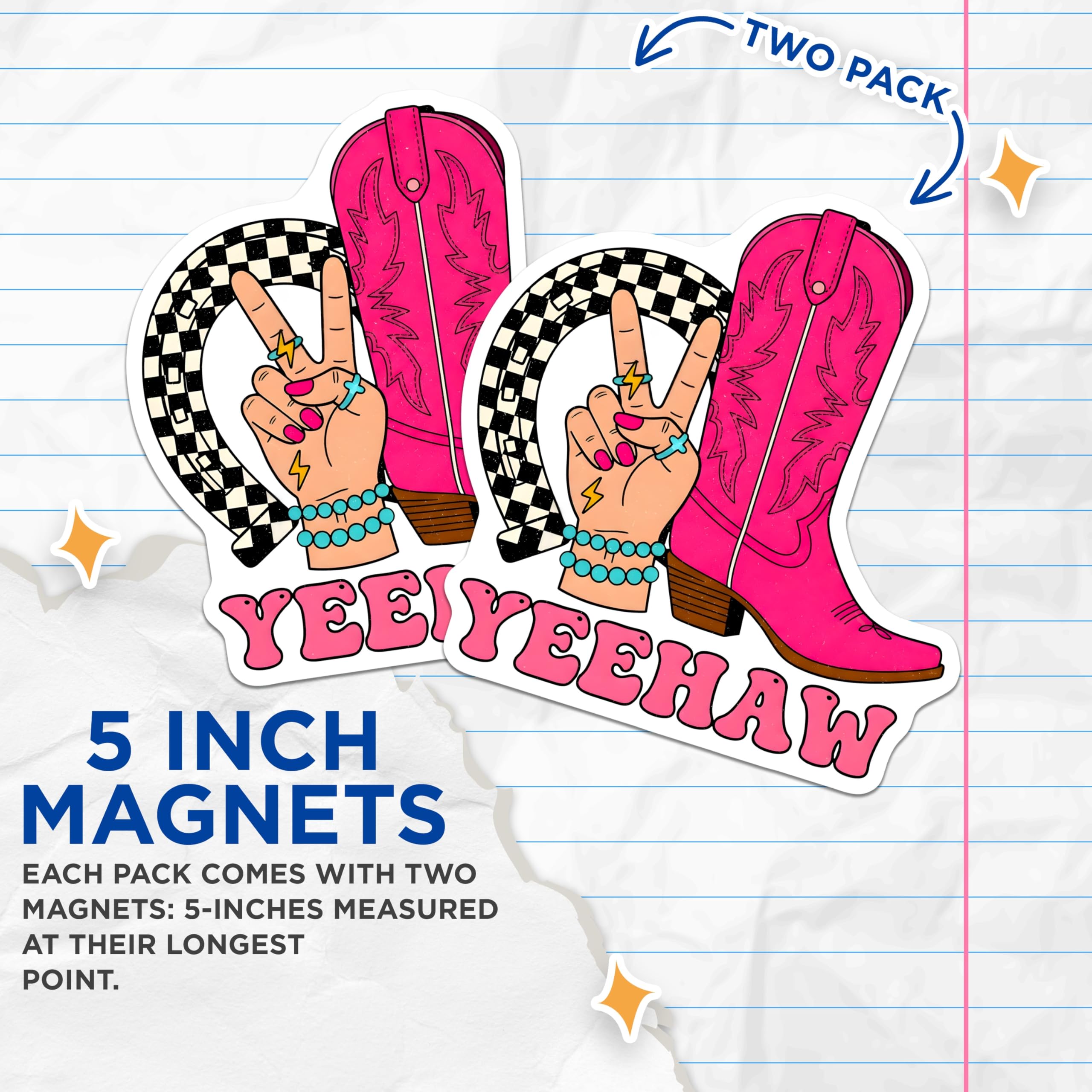 (2 Pack) Yeehaw Magnets - Cowgirl Decor - Pink Boot Horseshoe Decorations - 5" On Longest Side - Premium Magnet - for Cars, Refrigerators, Toolboxes, Lockers - Made in USA - MAG16248