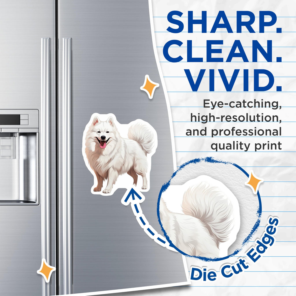 (2 Pack) Samoyed Dog Magnets - Cute White Fluffy Dog Art - Pet Lover Refrigerator Decor - Samoyed Owner Doggie Happy Smile - 5 Inches On Longest Side - Thick Durable Magnet - Made in USA - MAG28695