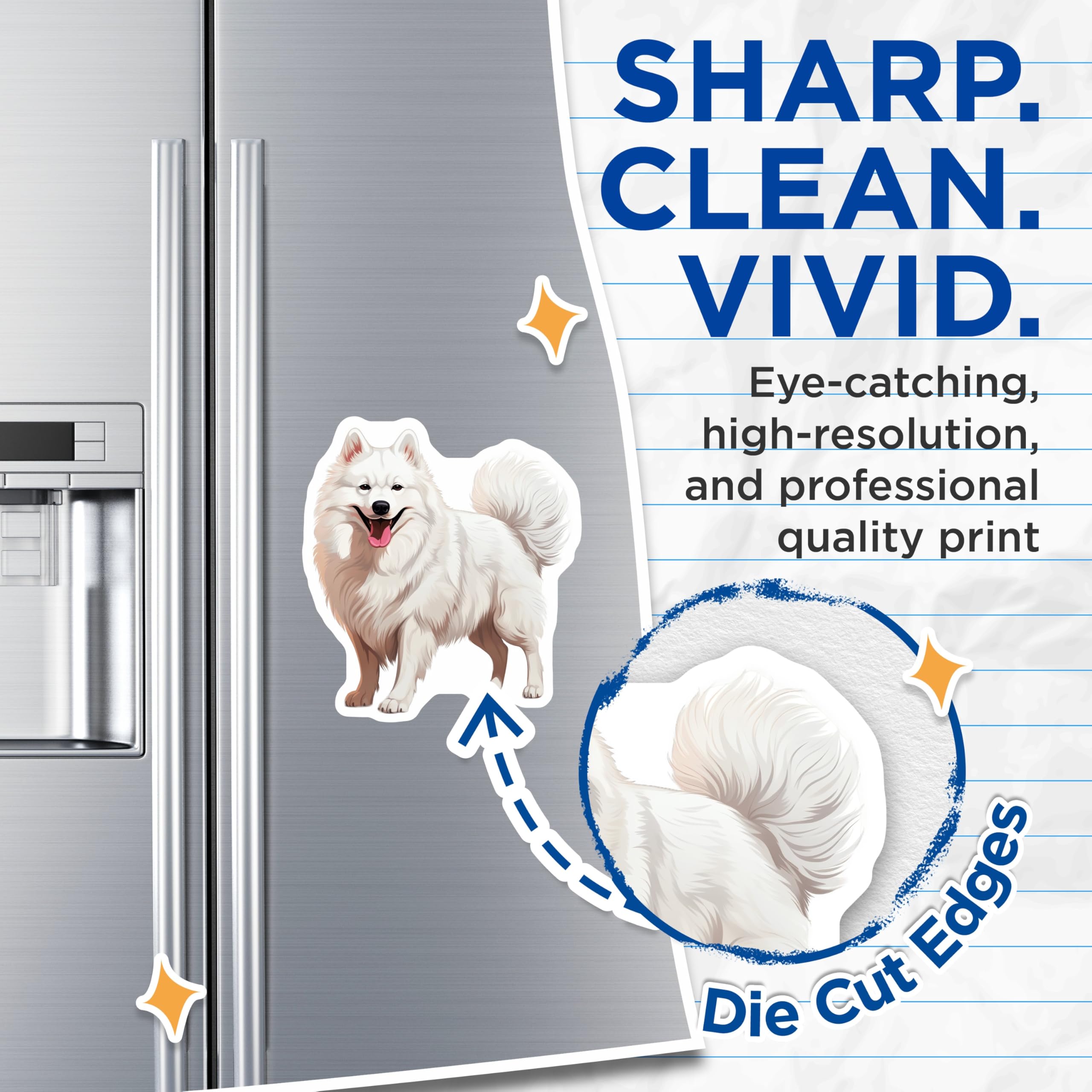 (2 Pack) Samoyed Dog Magnets - Cute White Fluffy Dog Art - Pet Lover Refrigerator Decor - Samoyed Owner Doggie Happy Smile - 5 Inches On Longest Side - Thick Durable Magnet - Made in USA - MAG28695