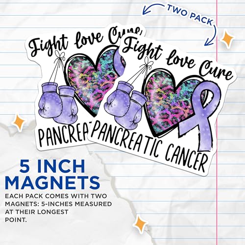 (2 Pack) Fight Love Cure Magnets - Pancreatic Cancer Awareness - Support Ribbon - 5" On Longest Side - for Cars, Fridges, Toolboxes - Made in USA - MAG4287