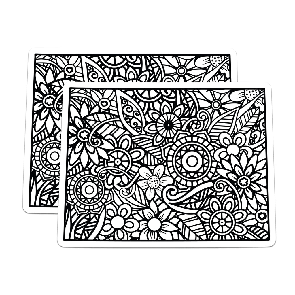 (2 Pack) Intricate Floral Pattern Magnets - Botanical Art Decor - Mandala Style Refrigerator Accent - Detailed Flower Design - 5 Inches On Longest Side - Thick Durable Magnet - Made in USA - MAG19447