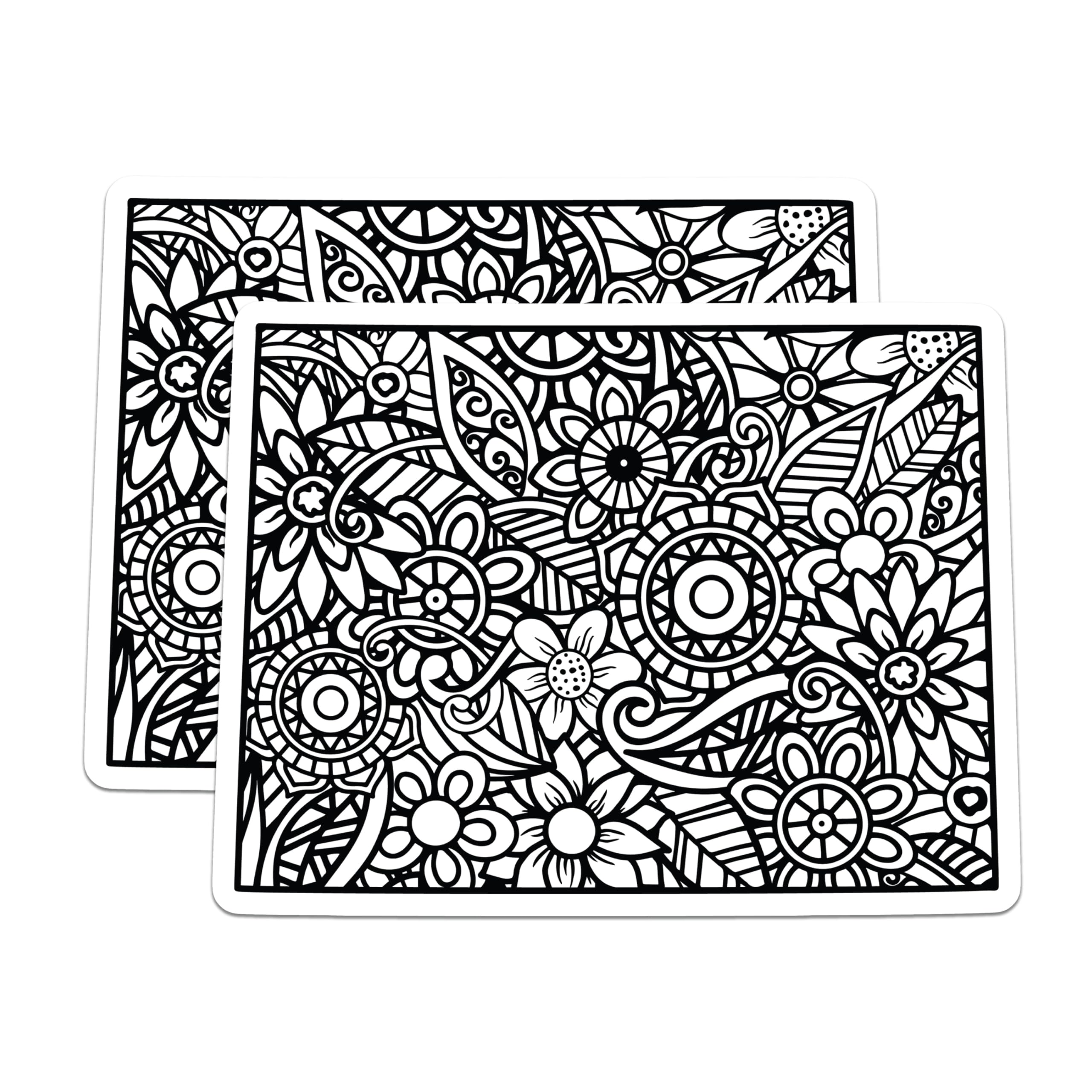 (2 Pack) Intricate Floral Pattern Magnets - Botanical Art Decor - Mandala Style Refrigerator Accent - Detailed Flower Design - 5 Inches On Longest Side - Thick Durable Magnet - Made in USA - MAG19447