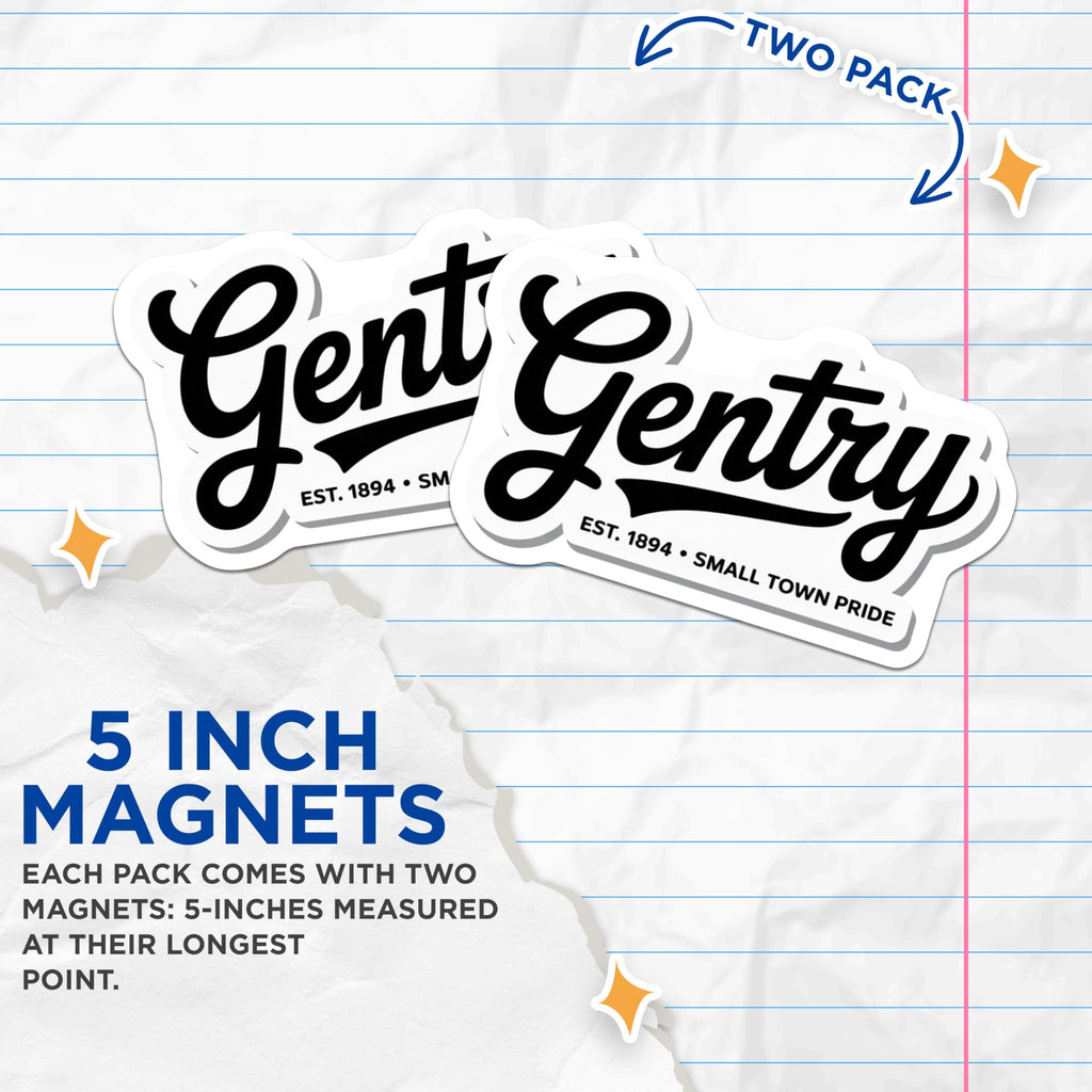 (2 Pack) Gentry Magnets - Small Town Pride - Hometown Decor - 5" On Longest Side - Premium Magnet - for Cars, Refrigerators, Toolboxes, Lockers - Made in USA - MAG18500