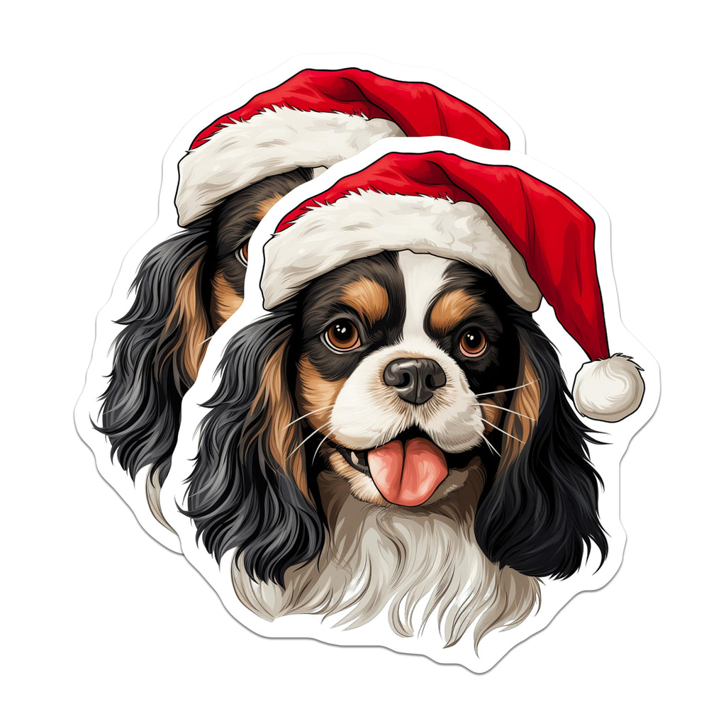 (2 Pack) Cavalier King Charles Spaniel Magnets - Christmas Dog Holiday Decor - Santa Hat Pet Lover Refrigerator Magnet - 5 Inches On Longest Side - Thick Durable Magnet - Made in USA - MAG24060