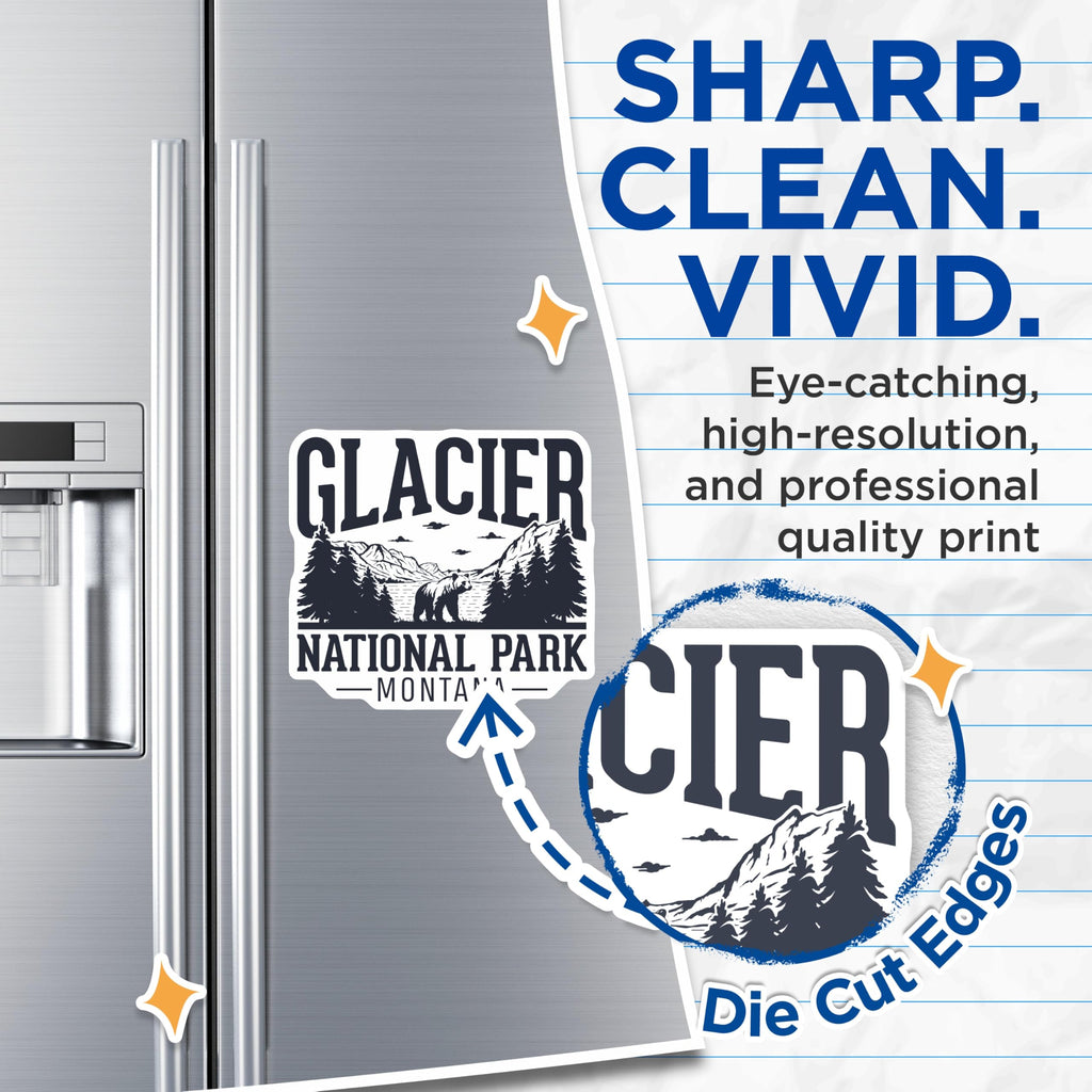 (2 Pack) Glacier National Park Magnets - Montana Bear Lake Scene - Wilderness Travel Decor - 5 Inches On Longest Side - Thick Durable Magnet - Made in USA - MAG19345