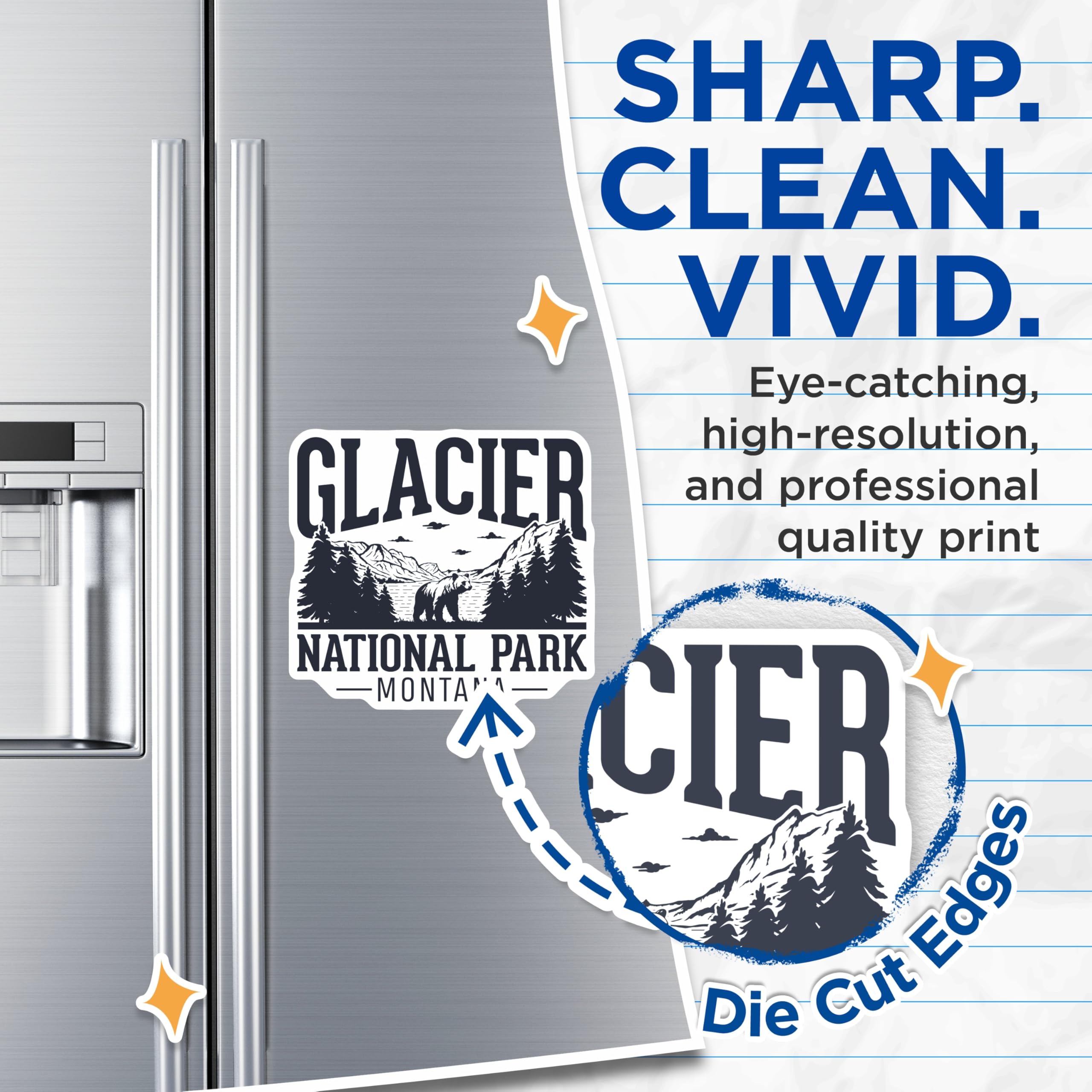 (2 Pack) Glacier National Park Magnets - Montana Bear Lake Scene - Wilderness Travel Decor - 5 Inches On Longest Side - Thick Durable Magnet - Made in USA - MAG19345