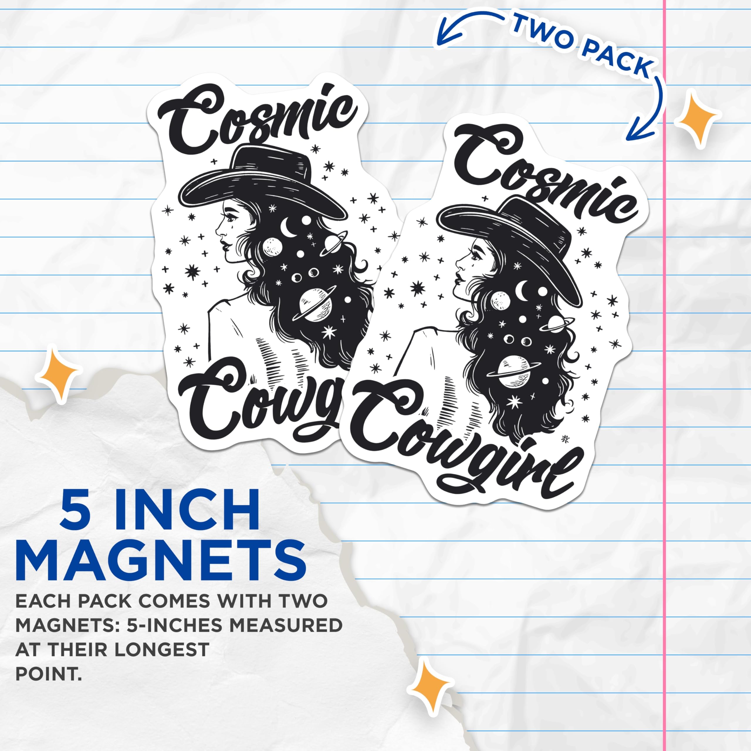 (2 Pack) Cosmic Cowgirl Magnets - Western Style Space Decor - Celestial Rodeo Magnet - 5" On Longest Side - Premium Magnet - for Cars, Refrigerators, Toolboxes, Lockers - Made in USA - MAG18100