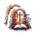 (2 Pack) Christian Cross Magnets - Stained Glass Floral Art - Inspirational Bible Decor - Faith Based Accent - 5 Inches On Longest Side - Thick Durable Magnet - Made in USA - MAG25453