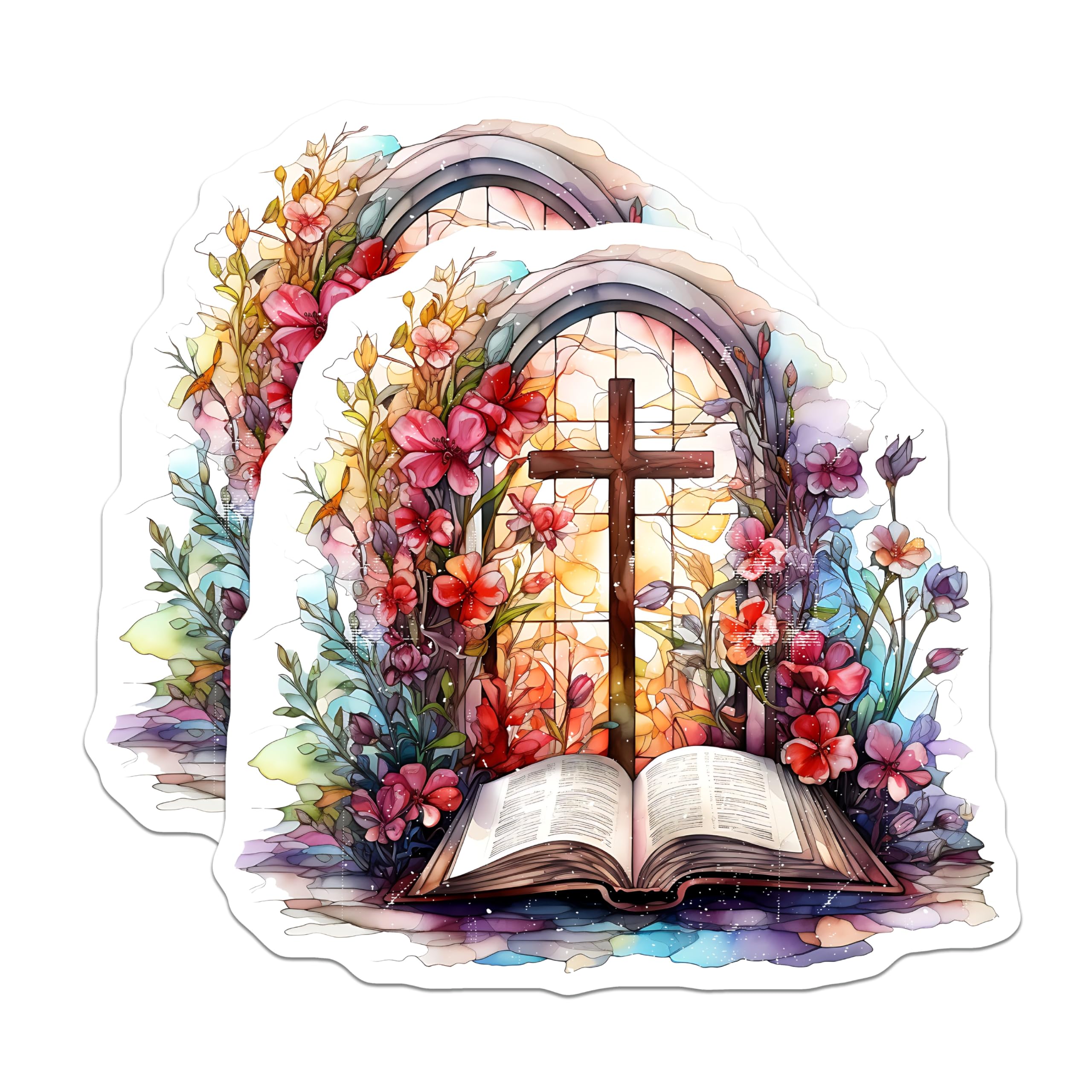 (2 Pack) Christian Cross Magnets - Stained Glass Floral Art - Inspirational Bible Decor - Faith Based Accent - 5 Inches On Longest Side - Thick Durable Magnet - Made in USA - MAG25453