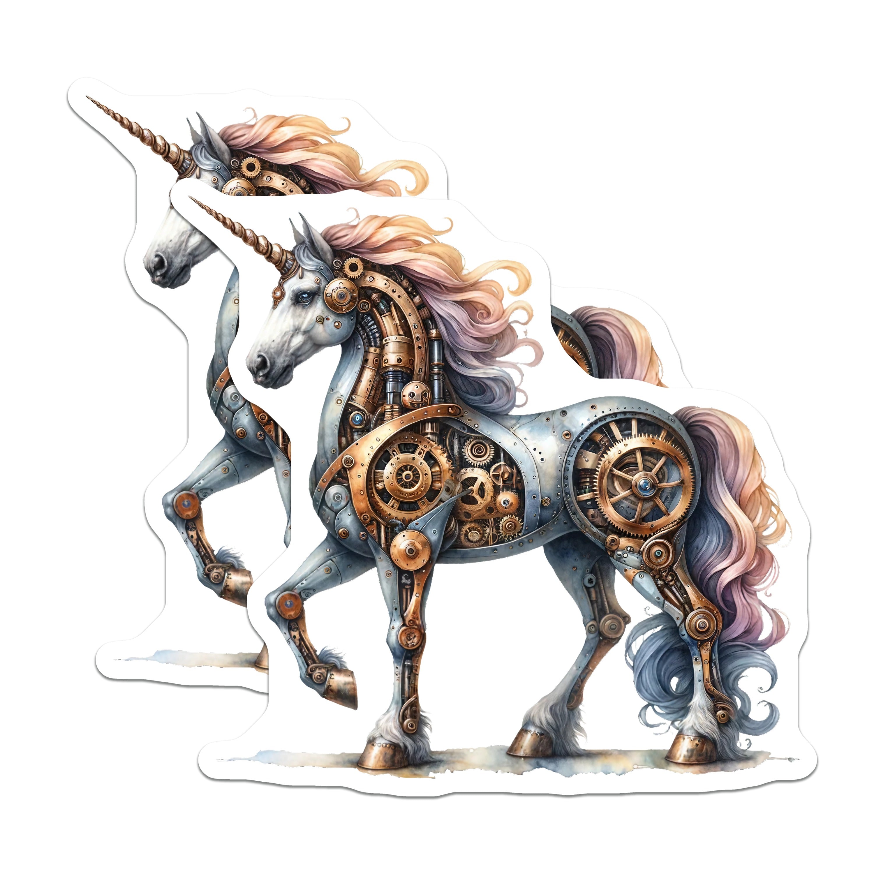 (2 Pack) Steampunk Unicorn Magnets - Mechanical Fantasy Decor - Whimsical Mythical Art - 5 Inches On Longest Side - Thick Durable Magnet - Made in USA - MAG36634