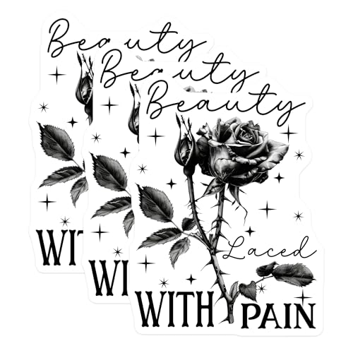 (3 Pack) Rose Decals - Floral Laptop Stickers - Beauty Laced with Pain Decal - 3 Inches On Longest Side - Easy Peel & Apply - Made in USA - 3MCS2139