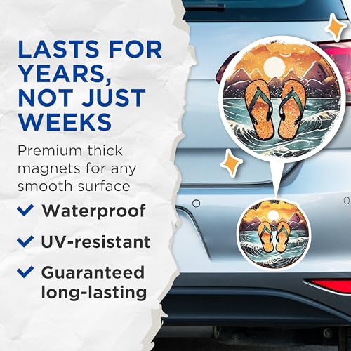 (2 Pack) Flip Flops Beach Sunset Magnets Magnets - Summer Vacation Decor - 5" On Longest Side - Made in USA - Sticks to Refrigerators & Metal Surfaces - MAG9312